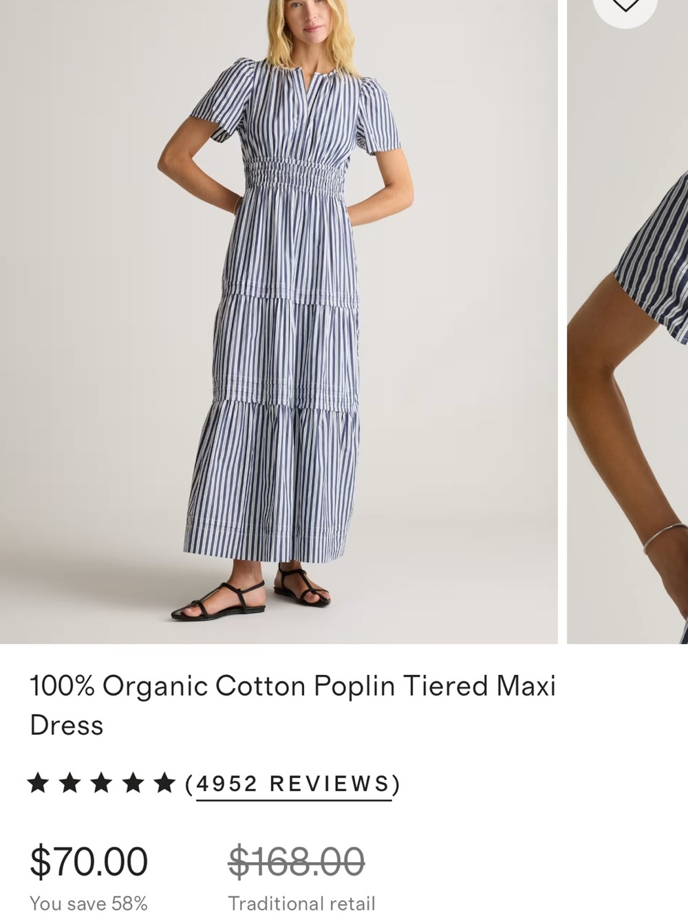 Quince Navy and White Striped Tiered Maxi Dress